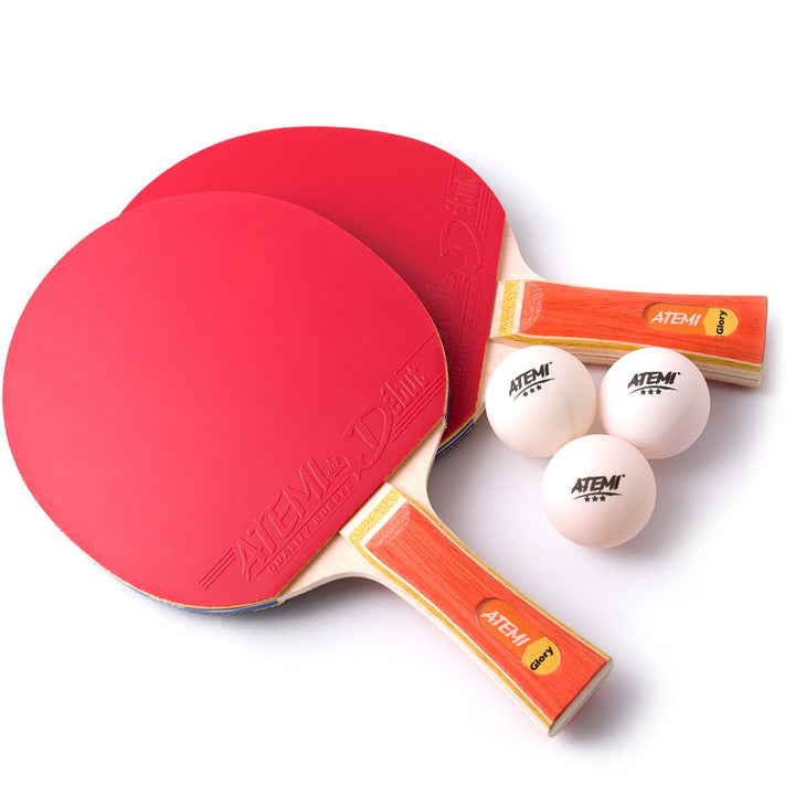 Atemi Tischtennis-Set (2X Schläger, 3X Bälle) Glory Serie - ITTF zugelassener Ping Pong Schläger & 3