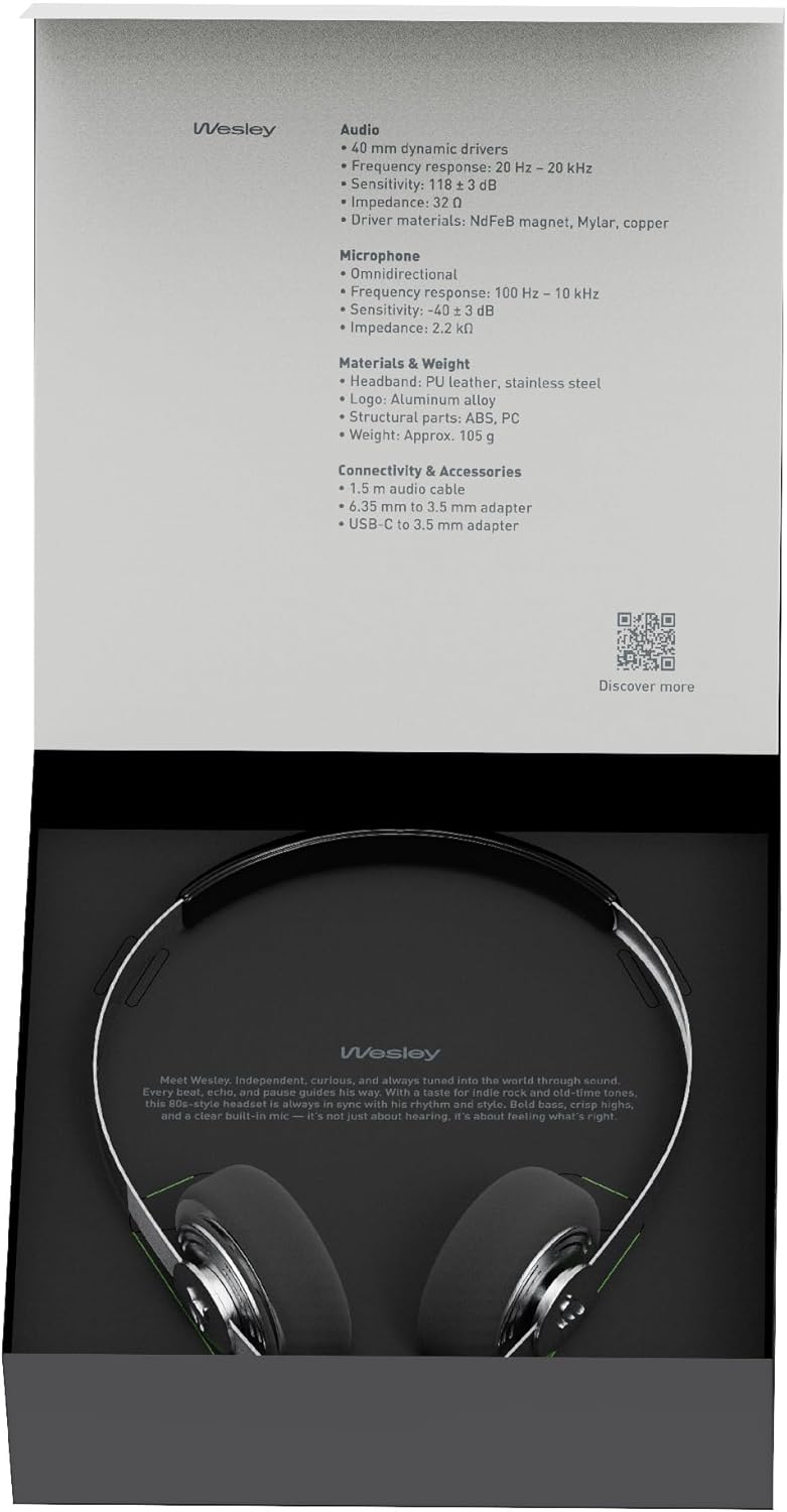 Gadhouse Wesley Retro-Kopfhörer mit USB-C und 3,5-mm-Konnektivität – Vintage-Kopfhörer, Walkman-Stil