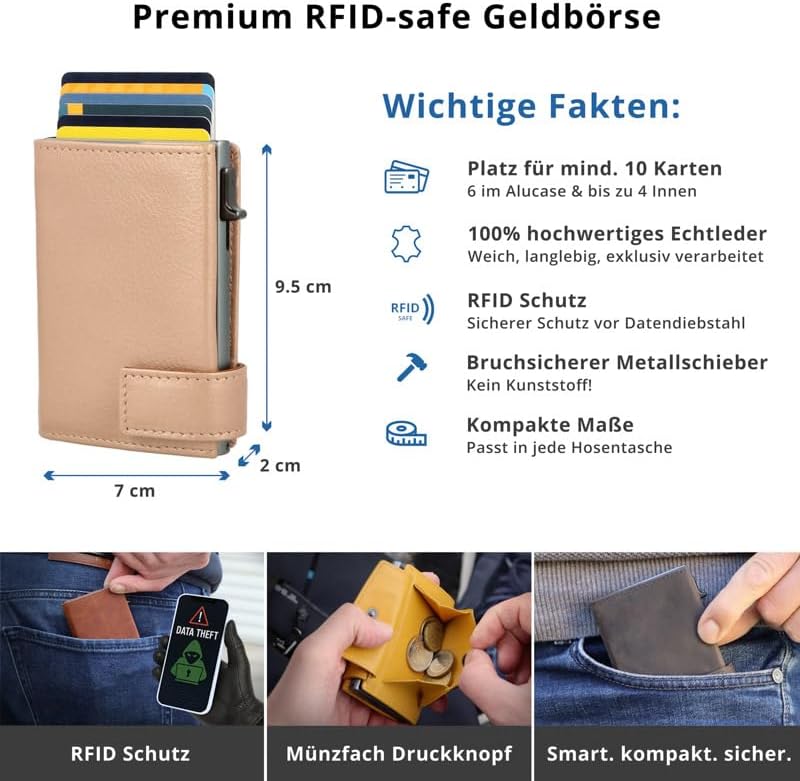 SecWal Kartenetui mit Münzfach Druckknopf inkl. Geschenkbox - Made in Germany - Echtleder Mini Geldb