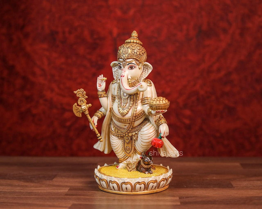 SHIVAJI ARTS Ganesh Statue, Lord Ganesha Statue, 19,1 cm, handgemalte Staubmarmor Ganesha, Ganesh fü