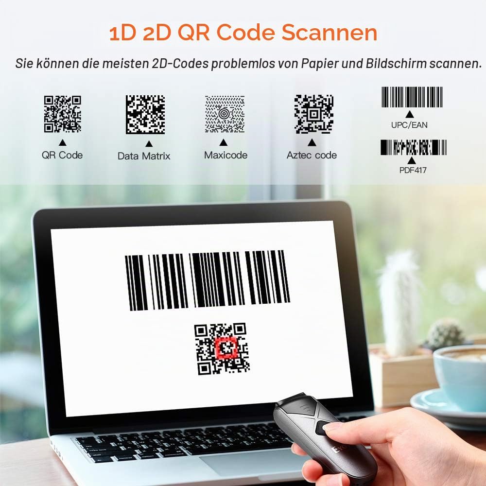 Eyoyo Mini 2D Bluetooth Wireless Barcode Scanner, with Upgraded Scanning Sensor Portable 1D QR Code