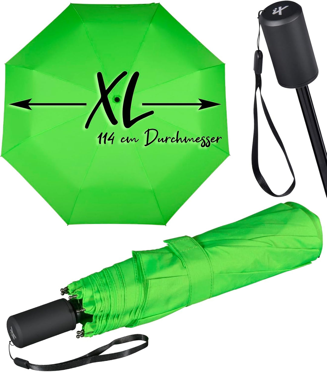 iX-brella Trekking XL Taschenschirm 115 cm gross mit Umhängetasche neon green, neon green
