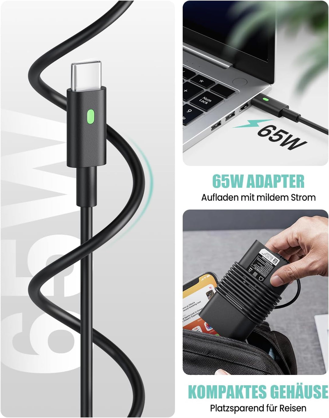 65W USB C Netzteil Ladegerät für Latitude 5420, 5490, 5520, 5285, 5290, 7420, 7370, 7275, XPS 13 925