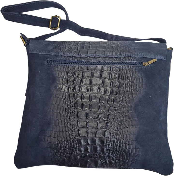 Damen Wildledertasche mittelgross, Wildleder Umhängetasche Cross Body, flache Schultertasche aus ech