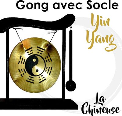 lachineuse Gong auf Sockel Yin Yang – Dekoration Zen aus Holz und Kupfer – asiatisches Dekoobjekt fü