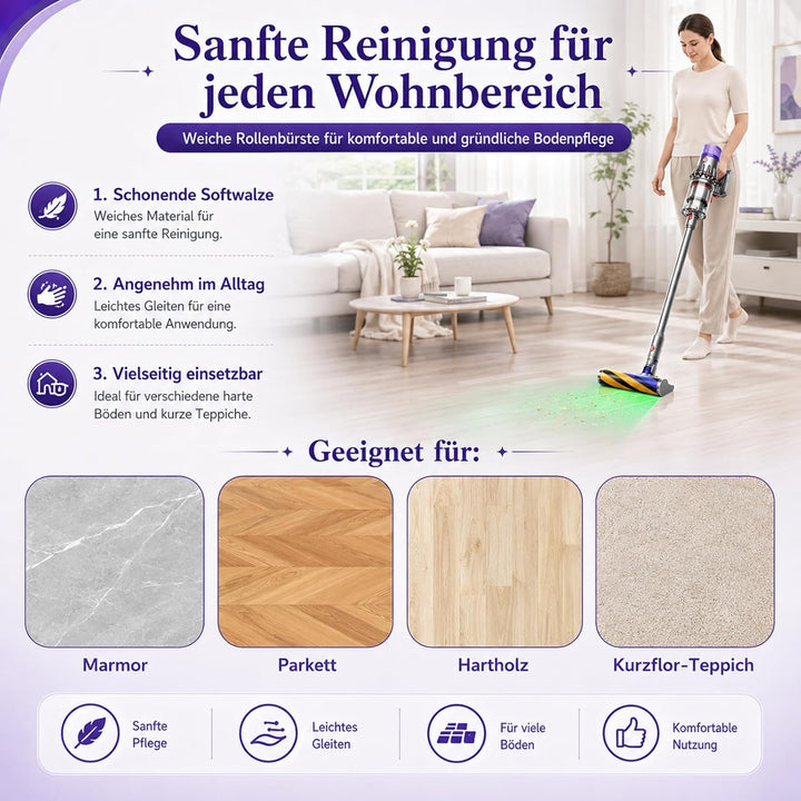 Ersatz-Bürstenwalze und 2 Stück Ersatzfilter Filter für Dyson V15 Detect Slim, Absolute, Softwalzen