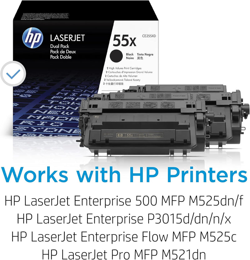 HP 55X 2er-Pack (CE255XD) Schwarz Original Toner mit hoher Reichweite für HP Laserjet Enterprise P30