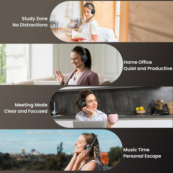 Kabelloses Headset mit Mikrofon für die Arbeit, Bluetooth 5.3 Headset mit Geräuschunterdrückung, kab