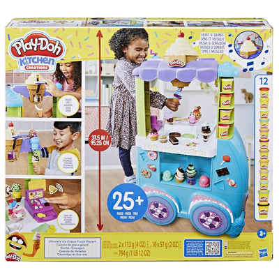 Play-Doh Kitchen Creations Grosser Eiswagen, Spielset mit 27 Accessoires, 12 Dosen und realistischen