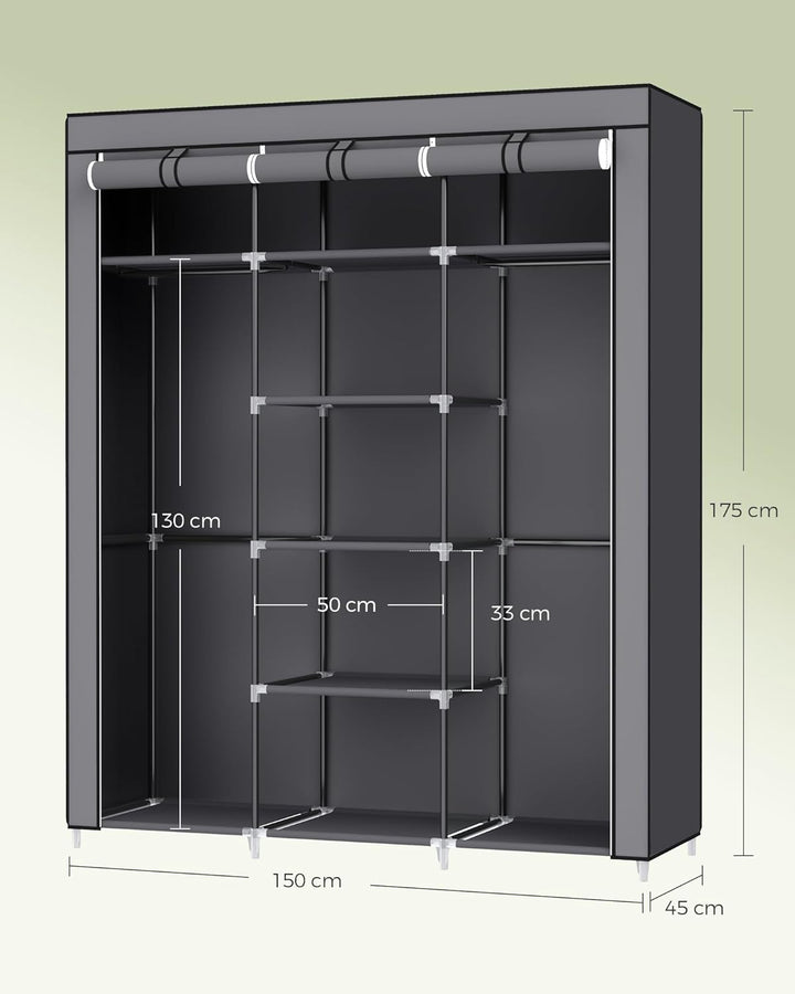 SONGMICS Kleiderschrank, Faltschrank, Stoffschrank, faltbare Garderobe mit 2 Kleiderstange, 175 x 15