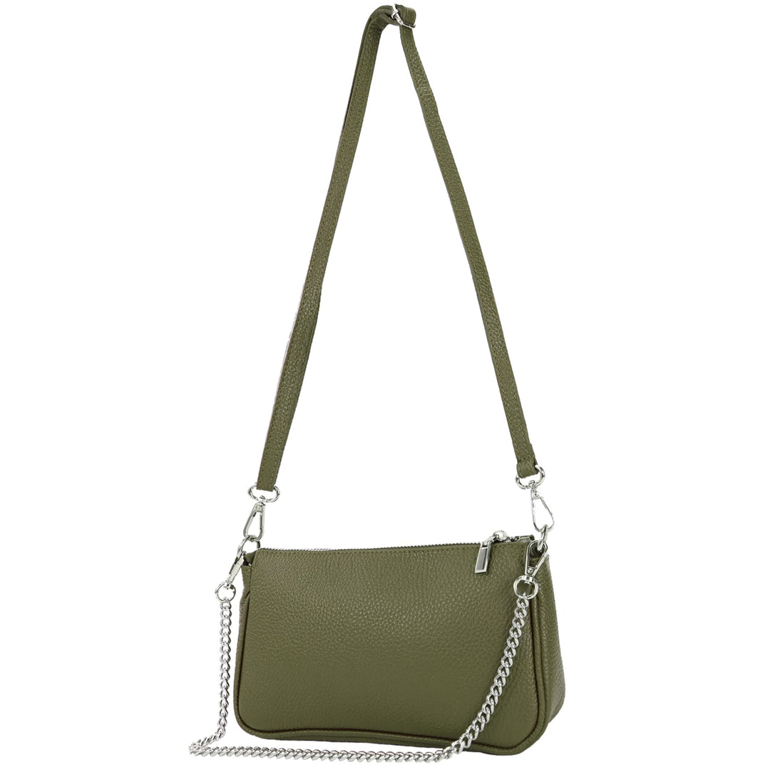 modamoda de - T237 - Umhängetasche Klein Small aus ital. Leder Olivgrün, Olivgrün