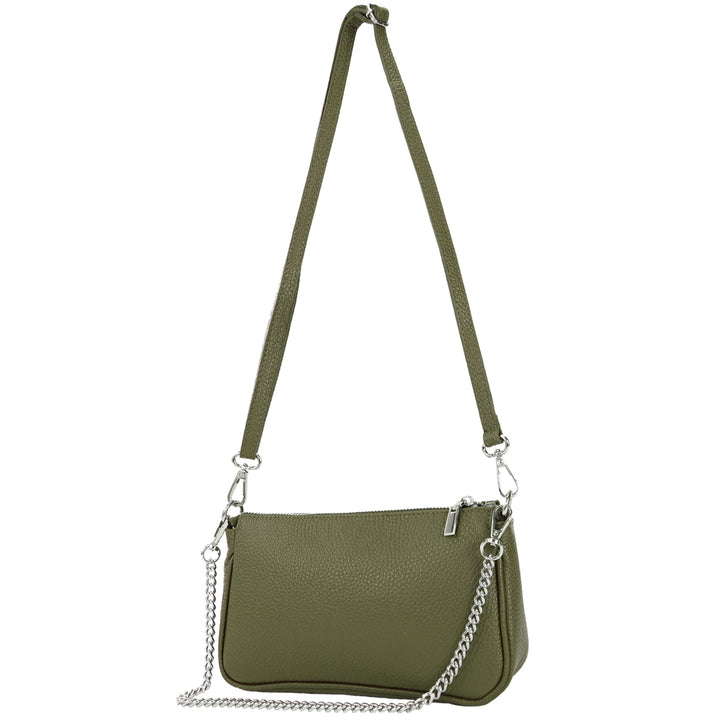 modamoda de - T237 - Umhängetasche Klein Small aus ital. Leder Olivgrün, Olivgrün