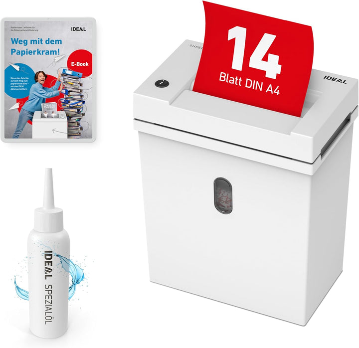 Aktenvernichter IDEAL Shredcat 8200 DataCare Edition inkl.Spezialöl & Datenschutz-E-Book,14 Blatt, P