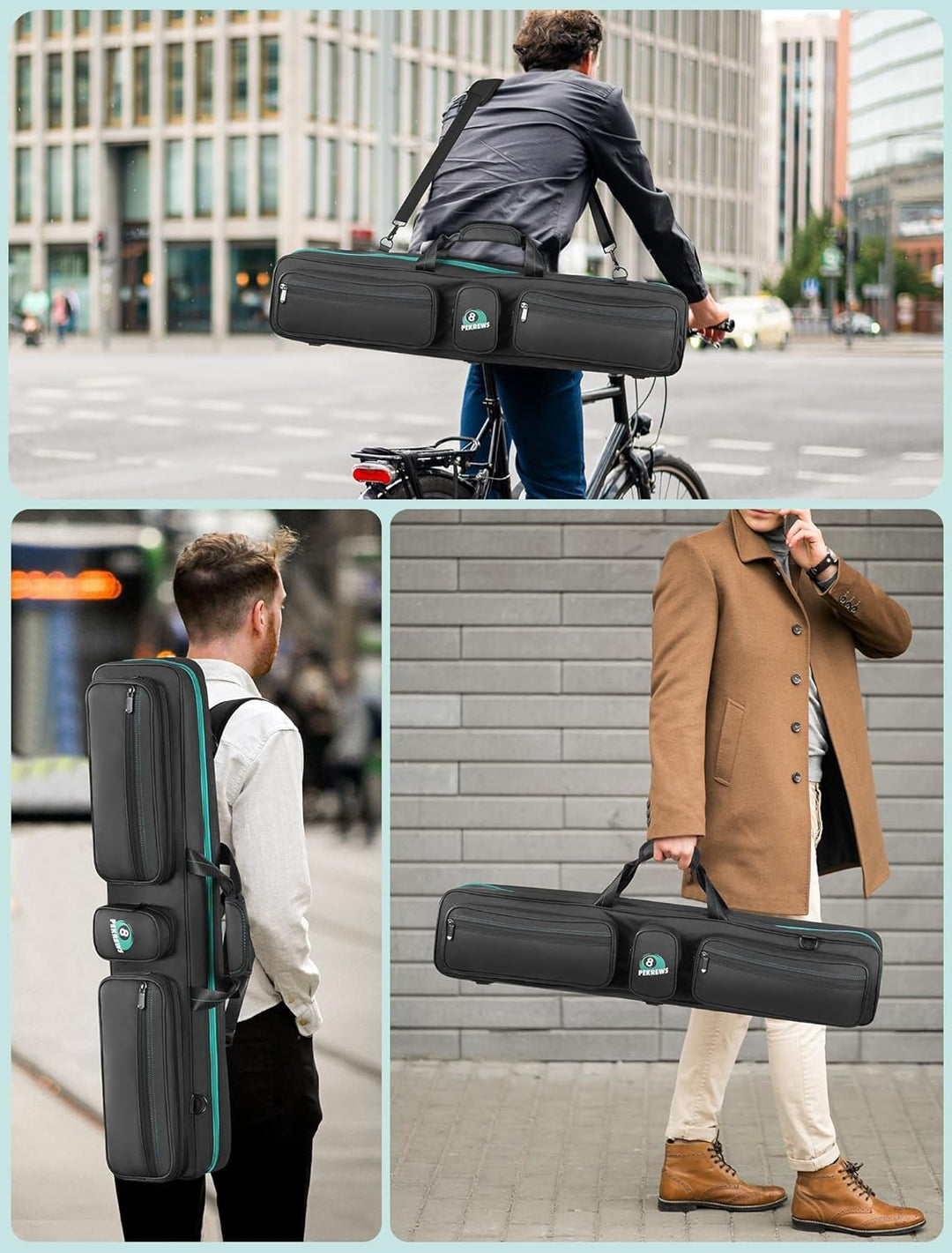 PEKREWS Billardqueue-Tasche mit Rucksackgurten, weiche Tragetasche für Billardqueue, Tragetasche mit