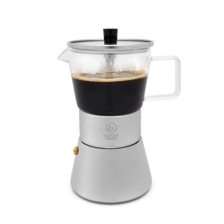 Leopold Vienna Espressokocher Induktion Edelstahl Kaffeezubereiter mit Edelstahl-Filter für 4 Tassen
