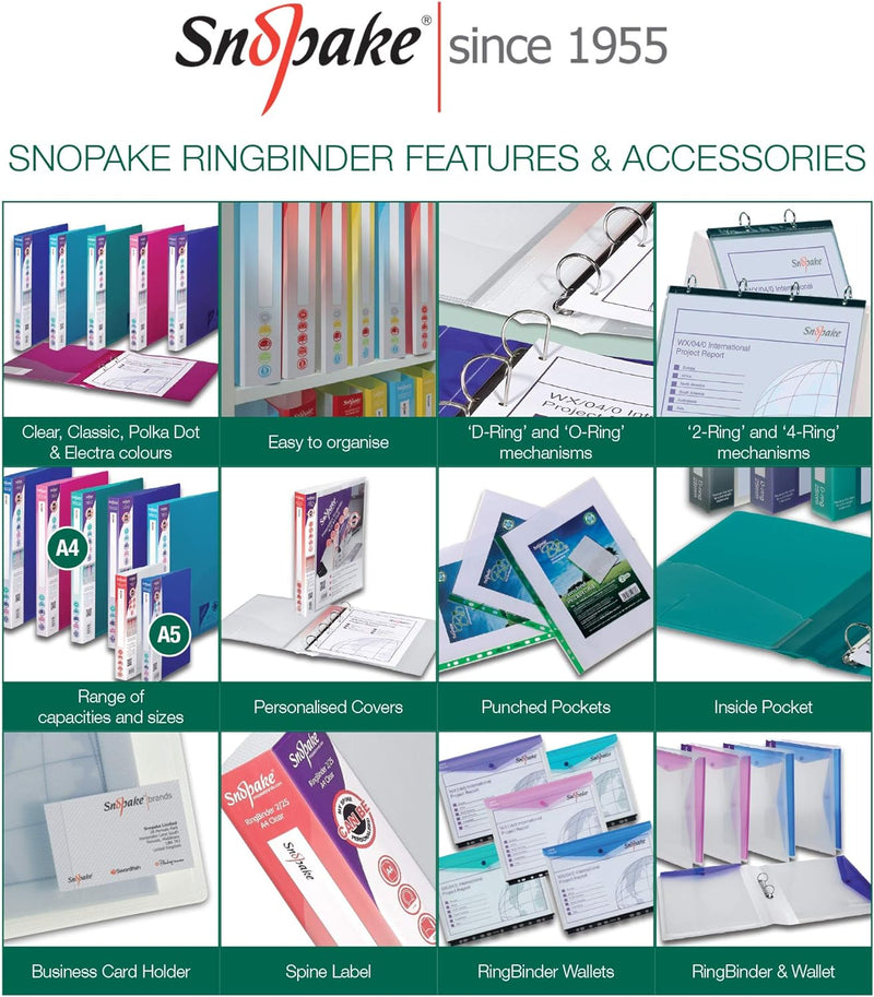 Snopake Original Ringbuch (2-Ring-Mechanik, 25 mm, Format A4) 10 Stück transparent farblos, farblos