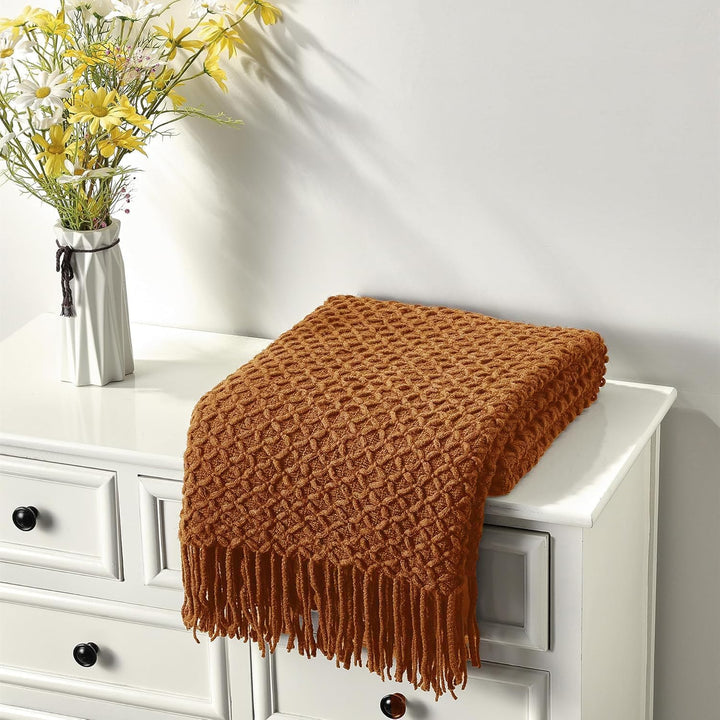 CREVENT Boho-Strickdecke im Landhausstil für Couch, Sofa, Sessel, Bett und Wohnkultur – weich, warm,