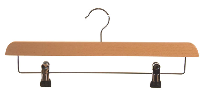 Kleiderbügel aus Holz, Hosenbügel, Natur lackiert (10 St. Hosenhalter Metallsteg + Klammern), 10 St.