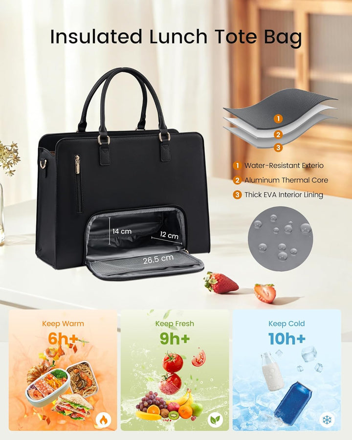 LOVEVOOK Arbeitstasche Damen mit Isolierted Kühlfach, 15,6 Zoll Laptoptasche PU Leder Handtasche, Gr