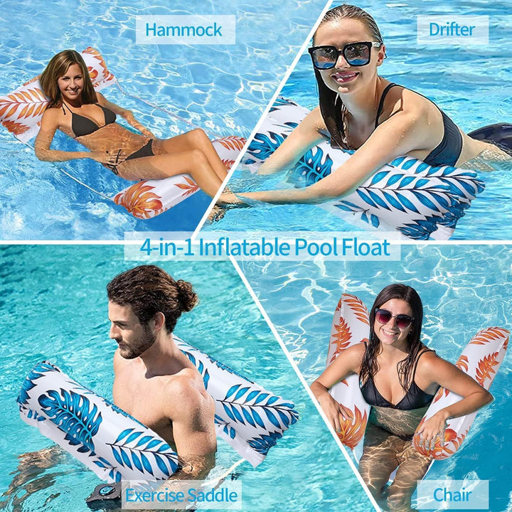 Weeupolfun Aufblasbares Schwimmbett Wasserhängematte, 2 Pcs Tropischer Regenwald Thema Palmblatt Dru