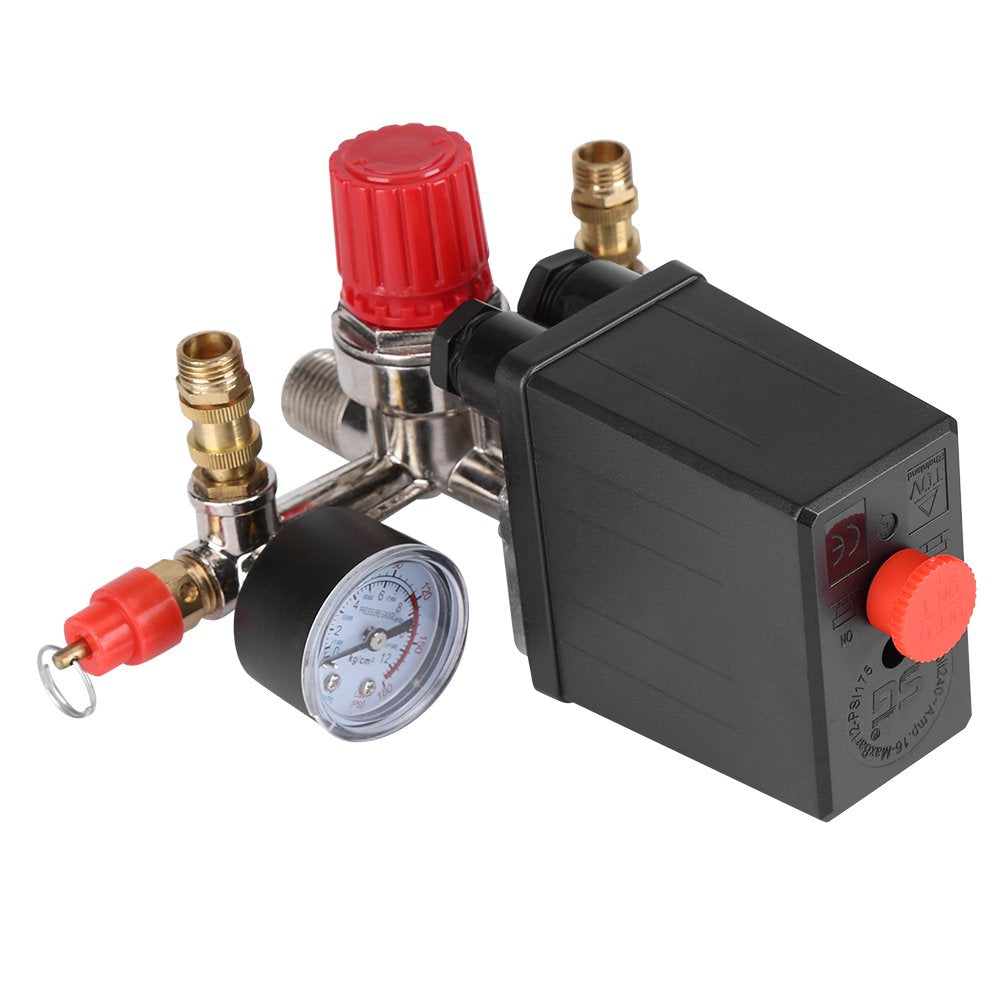 90-120 PSI Luftkompressor Druckregelschalter Ventilregler mit Doppelmessgeräten