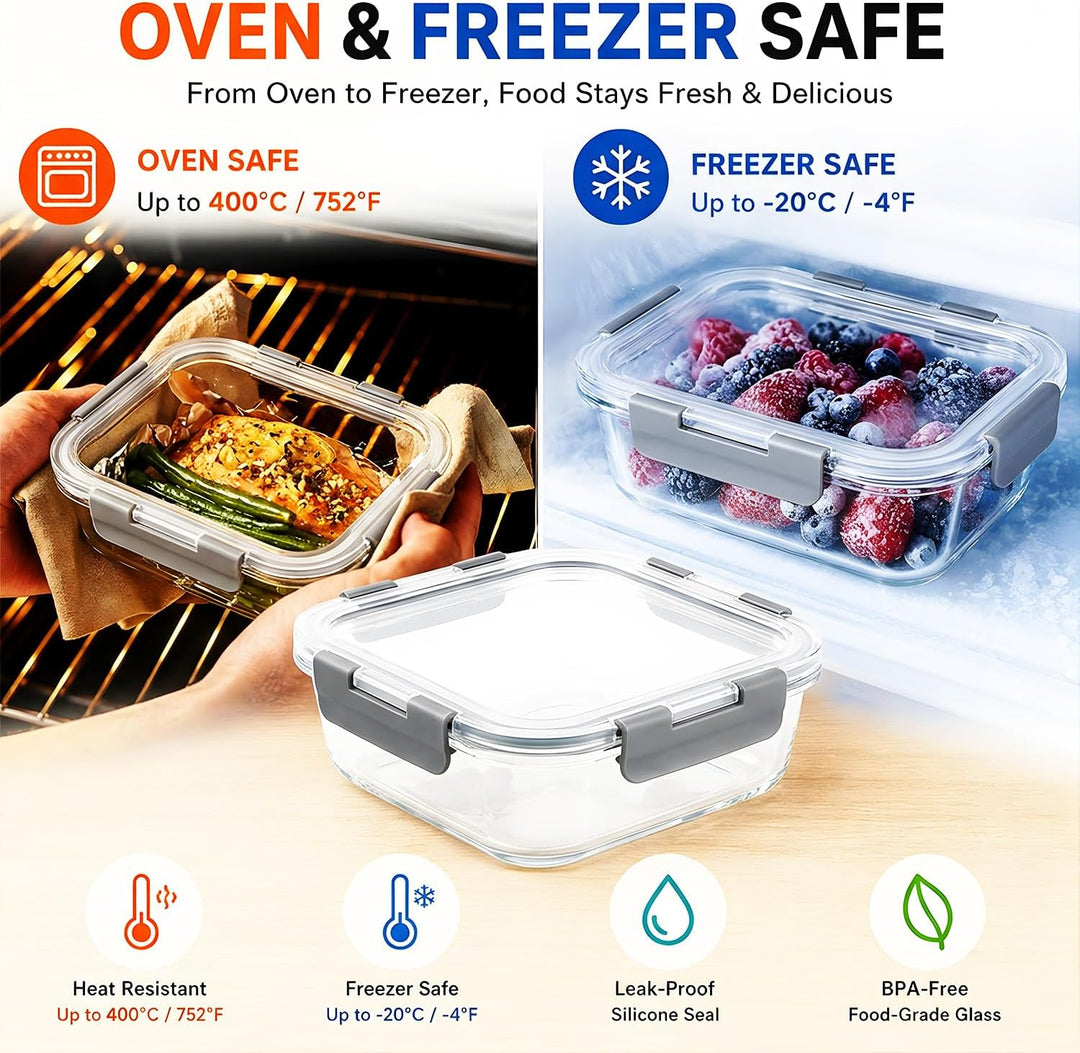 Glasbehälter mit Deckel, 2-teilig Meal Prep Boxen &amp; Frischhaltedosen aus Borosilikatglas, BPA-frei &amp;