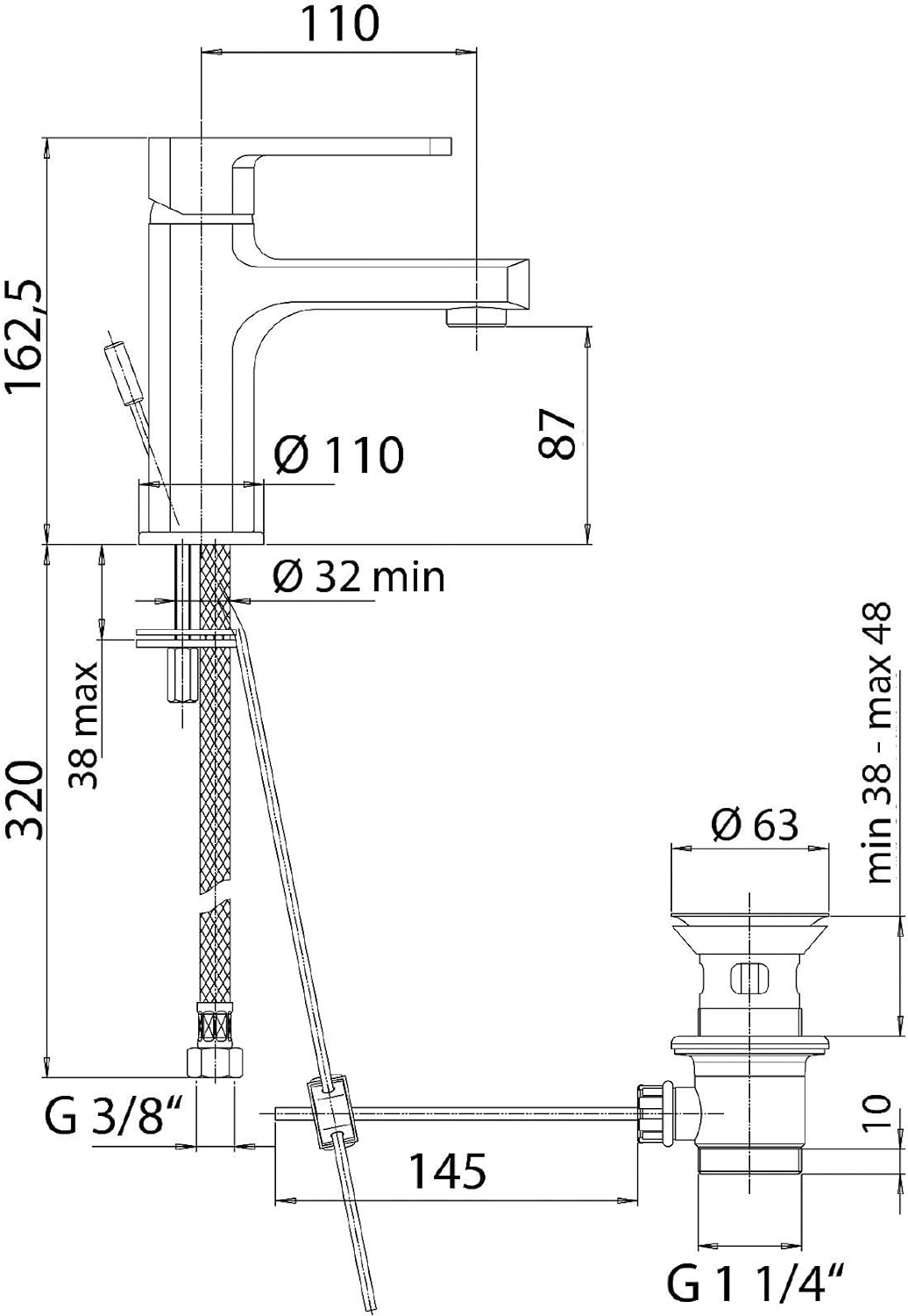 AquaSu 78678 2 Design Einhandmischer LORETO für Waschtisch, Waschtisch