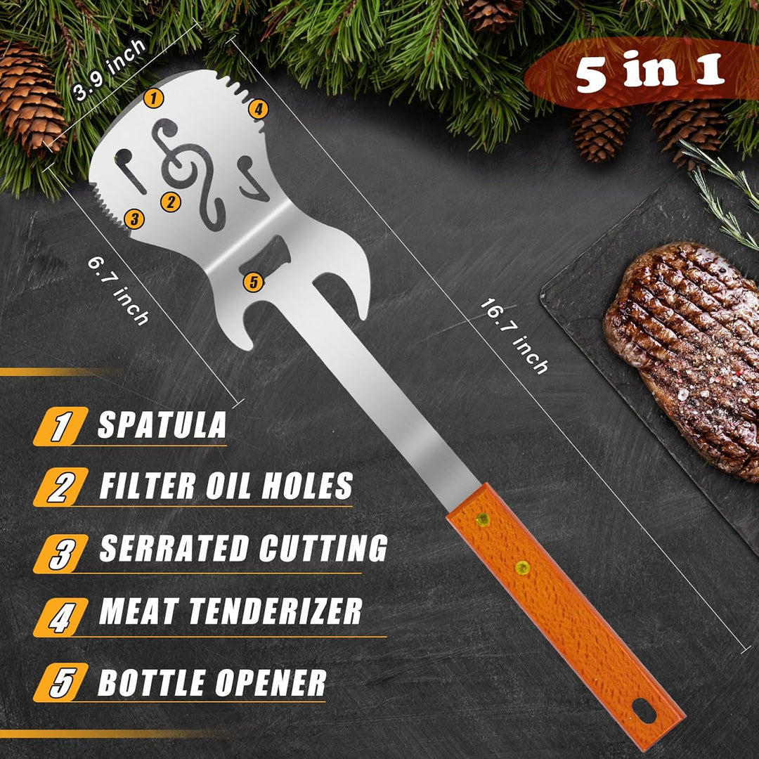 5-in-1 Grillspachtel für Barbecue Grill,Multifunktion 2 Stück Grill Werkzeug Sets mit Metall Spatel