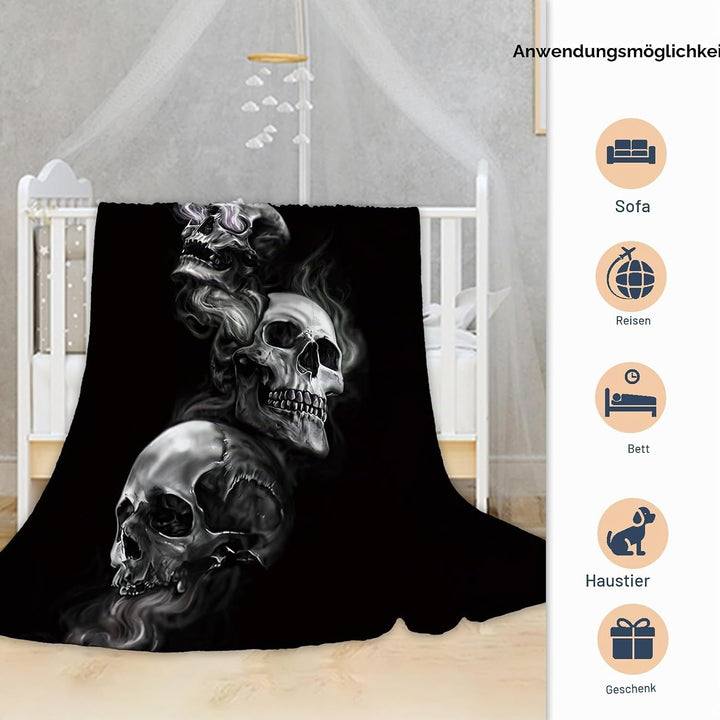 Halloween Decke Kuscheldecken Totenkopf Flanell Decke,3D Skull Motiv Flauschige Plüsch Decke,Wohndec