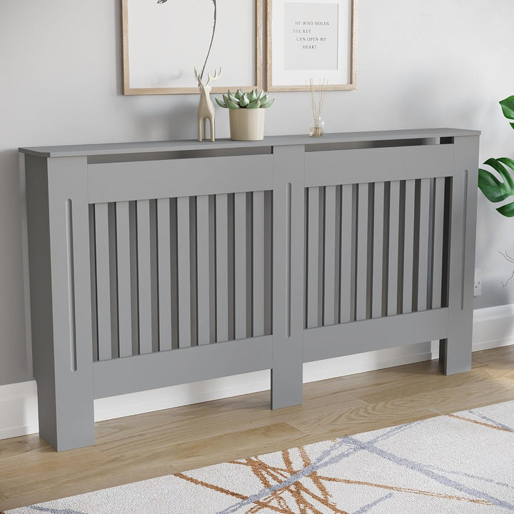 Vida Designs Chelsea-Heizkörperabdeckung, modernes Lamellengrill-Design, grau lackierter MDF-Schrank