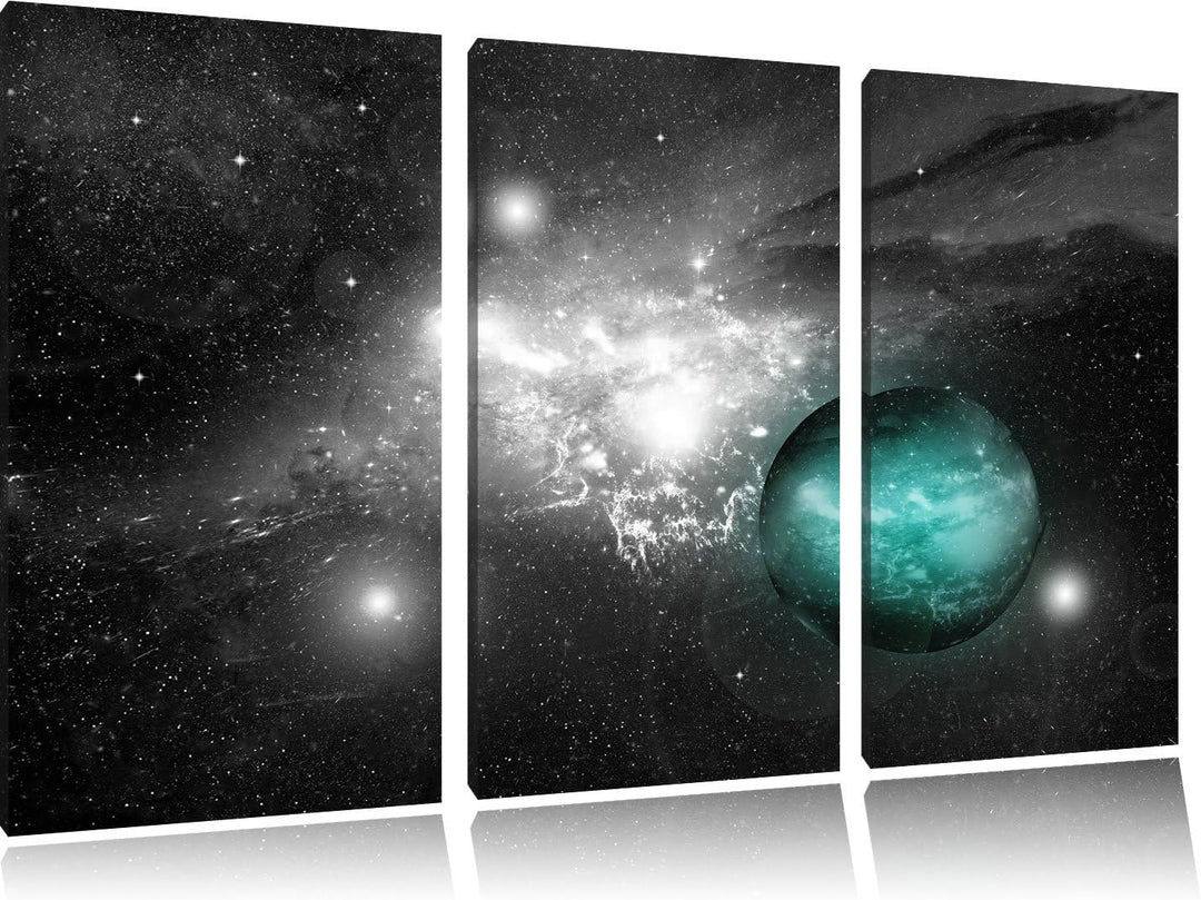 Pixxprint Sterne Galaxie / 3-Teilig/Gesamtmass 120cm Leinwandbild bespannt auf Holzrahmen/Wandbild K