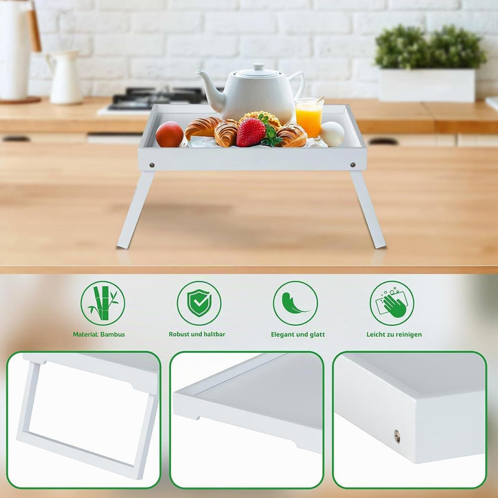 Betttablett mit klappbarem Bein, Bambus-Tablett zum Essen, Frühstücksbett-Tablett für Küche, Servier