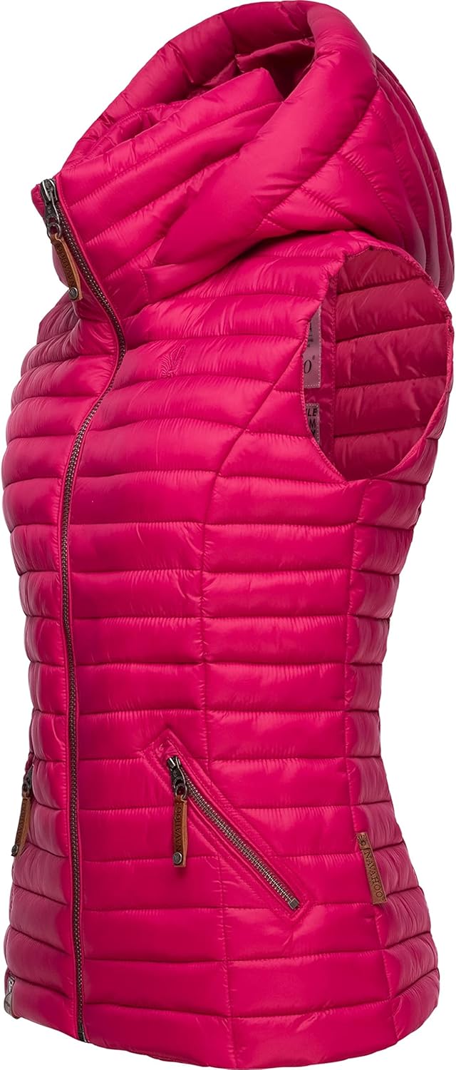 Navahoo Damen Übergangsjacke leichte Steppweste mit Abnehmbarer Kapuze Shadaa XS-3XL XS Fuchsia, XS