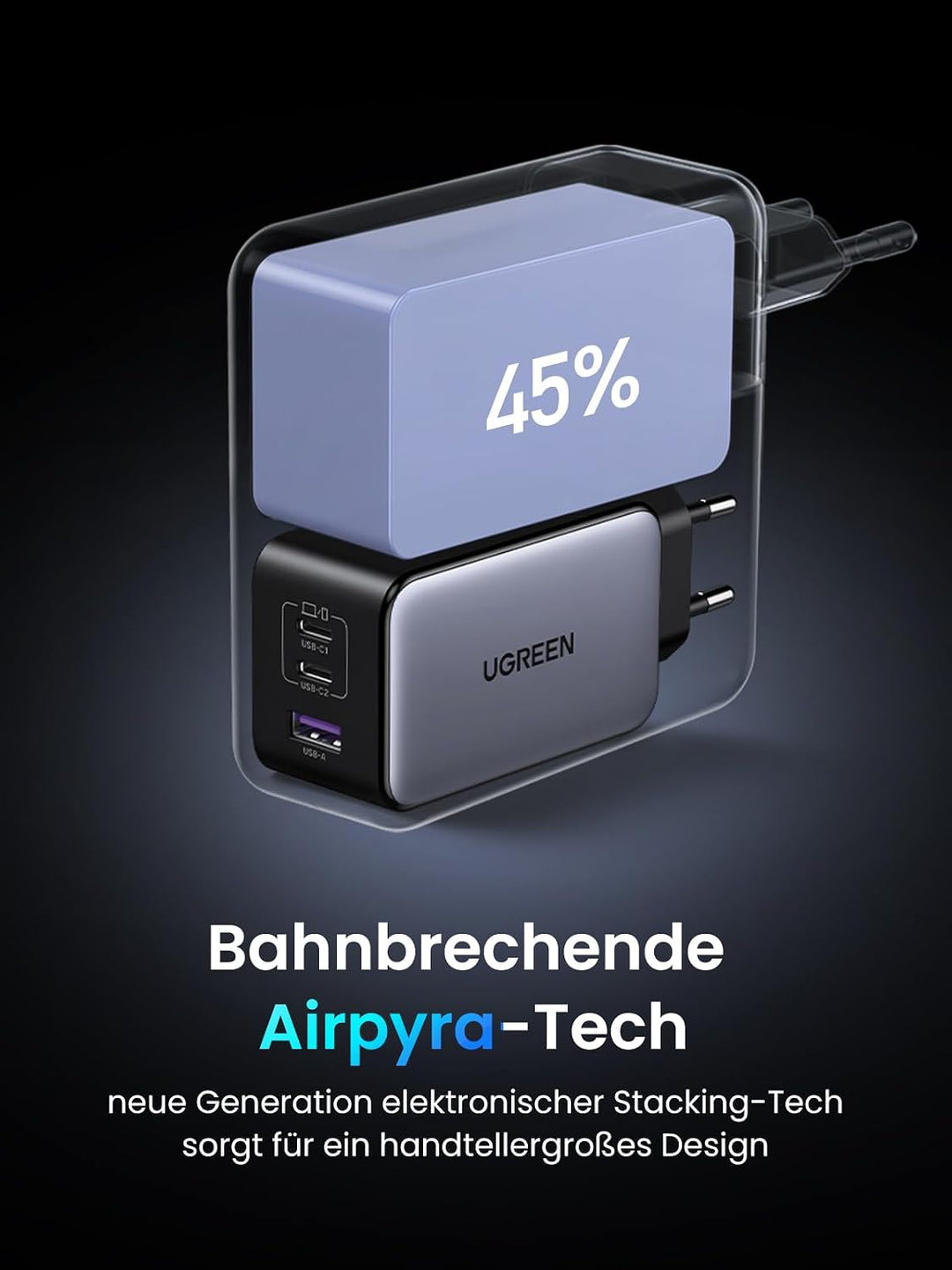 UGREEN Nexode X USB C Ladegerät 100W Mini GaN Charger 3-Port PD Netzteil Kompaktes Schnellladegerät