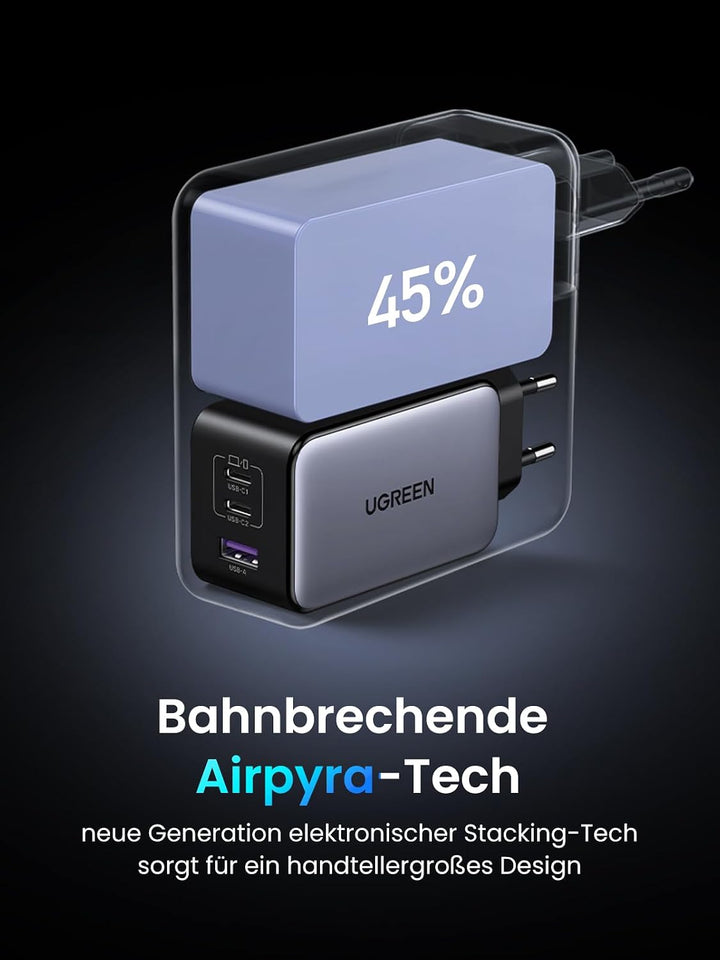 UGREEN Nexode X USB C Ladegerät 100W Mini GaN Charger 3-Port PD Netzteil Kompaktes Schnellladegerät