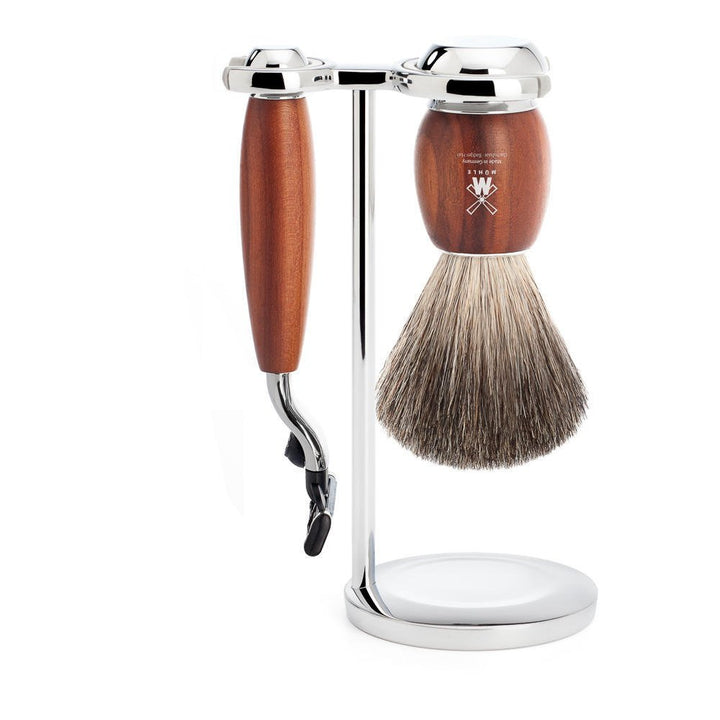 MÜHLE Rasierset - Vivo Serie - Reines Dachshaar - kompatibel mit Gillette-Klingen - Pflaumenholz