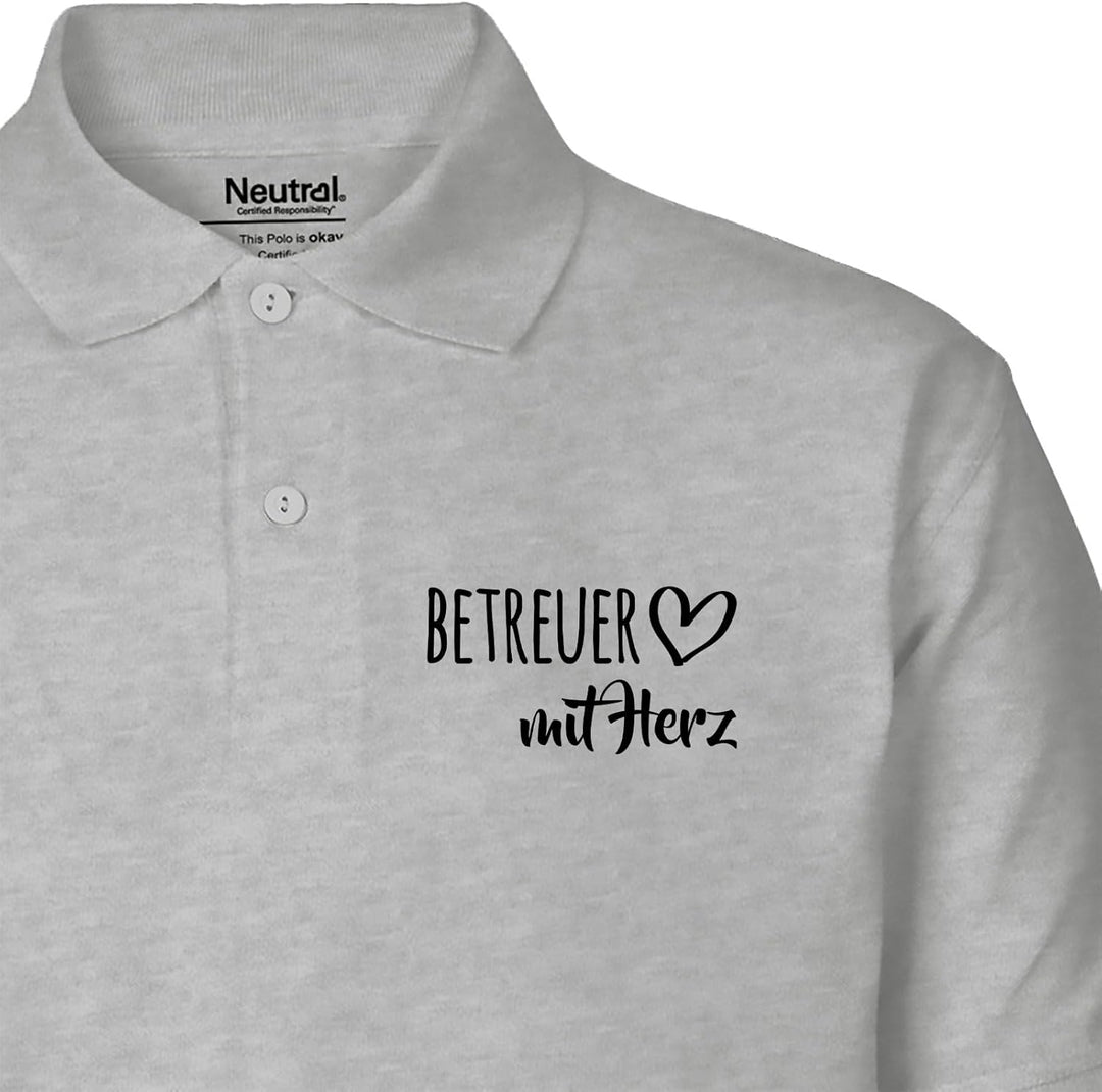 huuraa! Herren Polo Shirt Betreuer mit Herz Bio Baumwolle Fairtrade Oberteil Grösse S-3XL mit Motiv