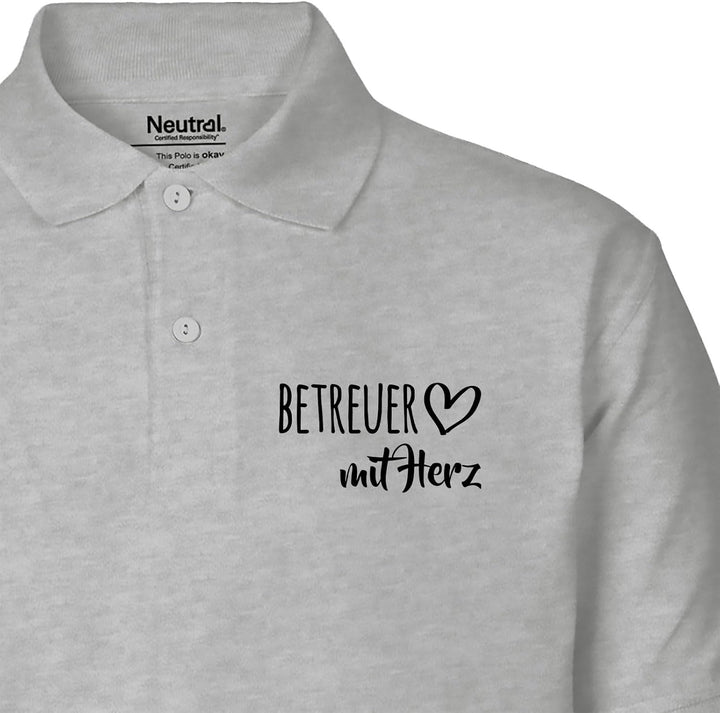 huuraa! Herren Polo Shirt Betreuer mit Herz Bio Baumwolle Fairtrade Oberteil Grösse S-3XL mit Motiv