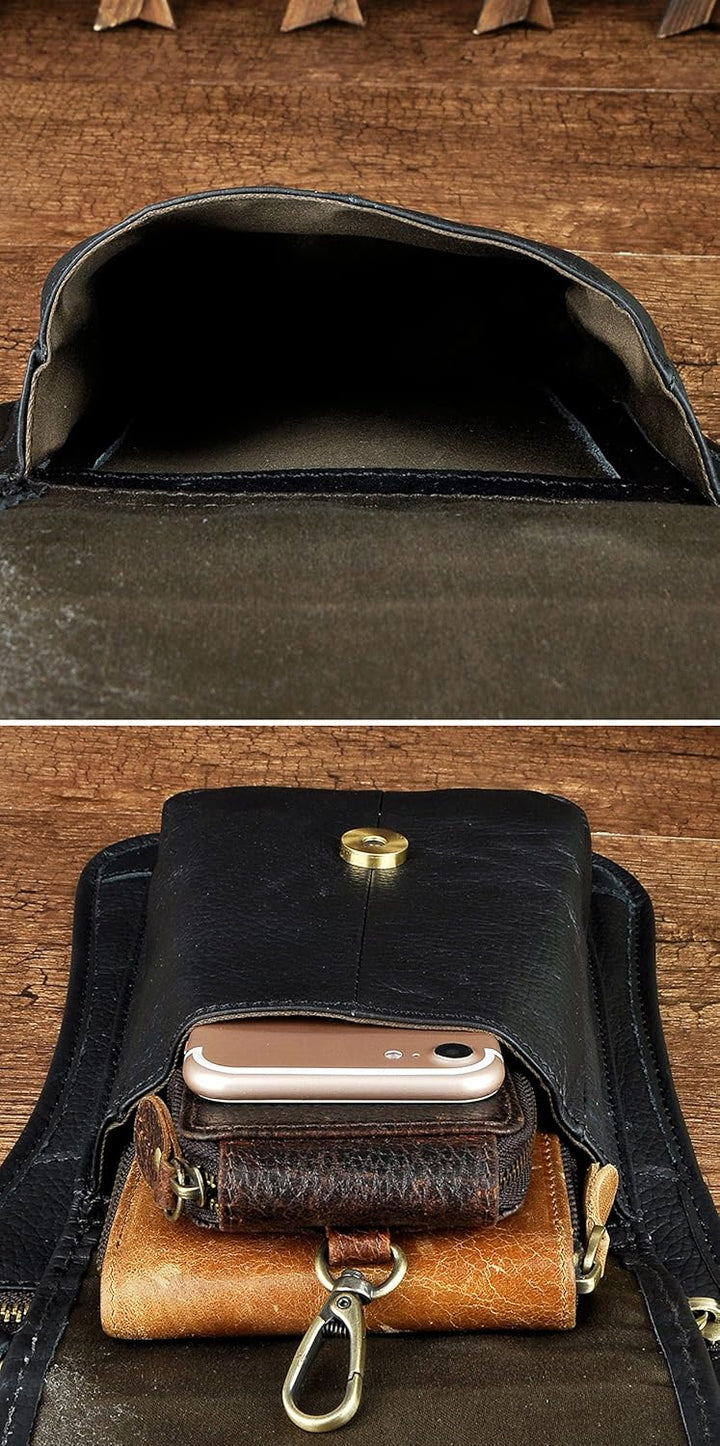 Le'aokuu Herren Echtes Leder Tasche Hüfttasche Gürteltasche Drop Leg Thigh Bag Hip Fanny Bum Belt We