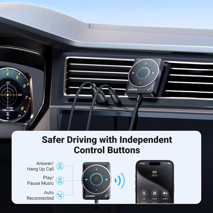 UGREEN Aux Bluetooth 5.4 Adapter Auto Bluetooth 3.5mm Klinke Empfänger Multifunktionstaste für Freis