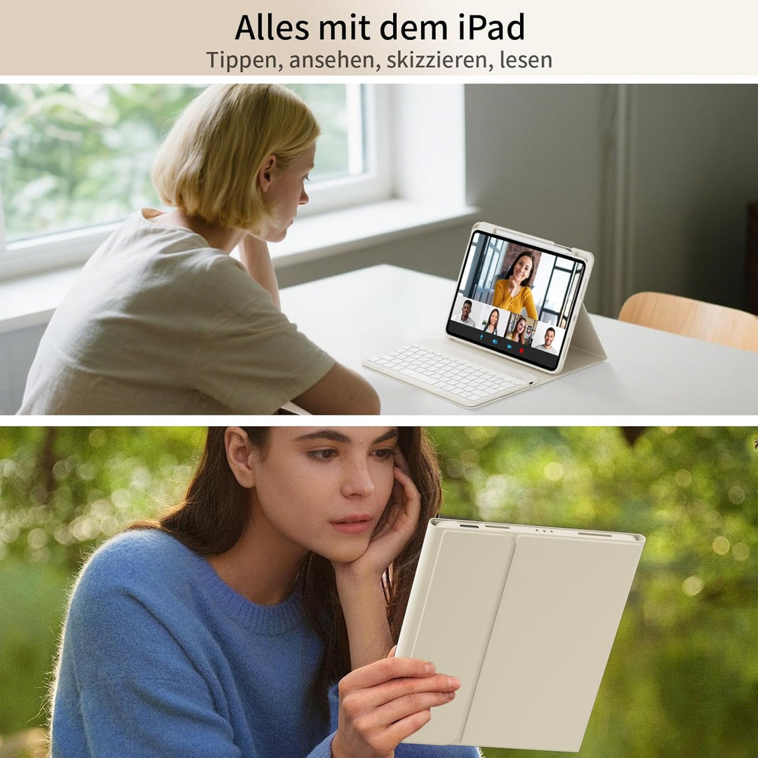Hülle mit Tastatur für iPad A16 11 Generation 2025/10 Generation 2022 (11/10.9 Zoll) 7 Farben Beleuc