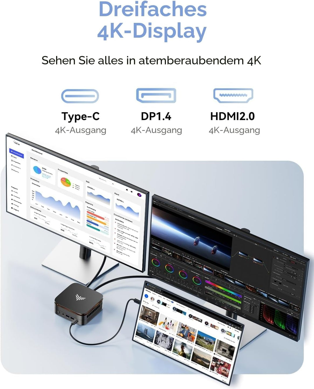 NiPoGi E1 Mini PC Ιntel Twin Lake N150(Aufgerüstet N100) Unterstützt W-11 Pro 16 GB RAM 1TB M.2 SSD,