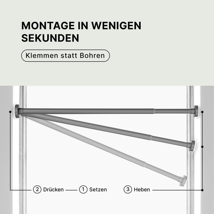 Stange zum Klemmen - Grau, Ø 25 mm, 1Stück - Duschstange ohne Bohren - Klemmstange für Gardinen - Mu
