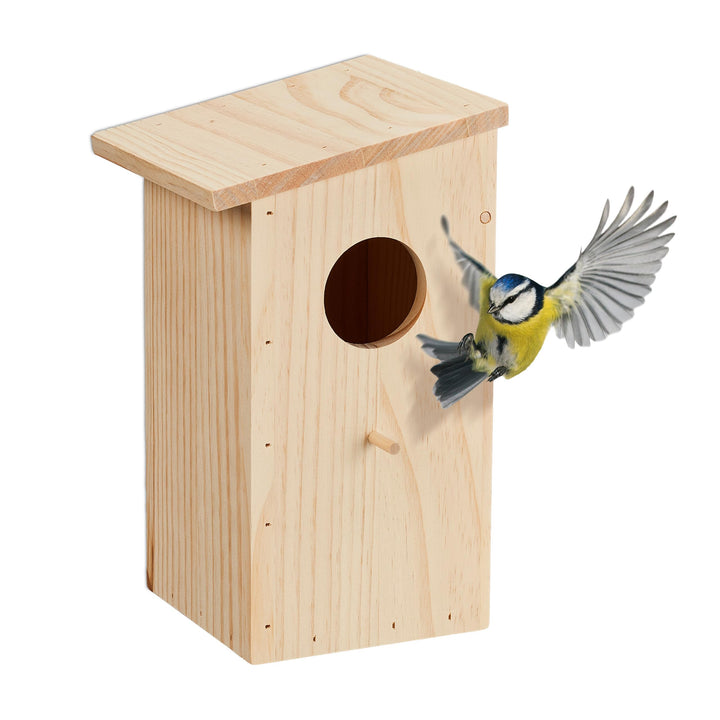 Relaxdays Nistkasten für Kohlmeise & Gartenrotschwanz, aufklappbar, naturbelassenes Holz, Vogelhaus