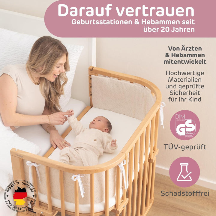 babybay Maxi Comfort Plus Beistellbett & Stubenwagen aus massivem Buchenholz / Zustellbett mit Versc