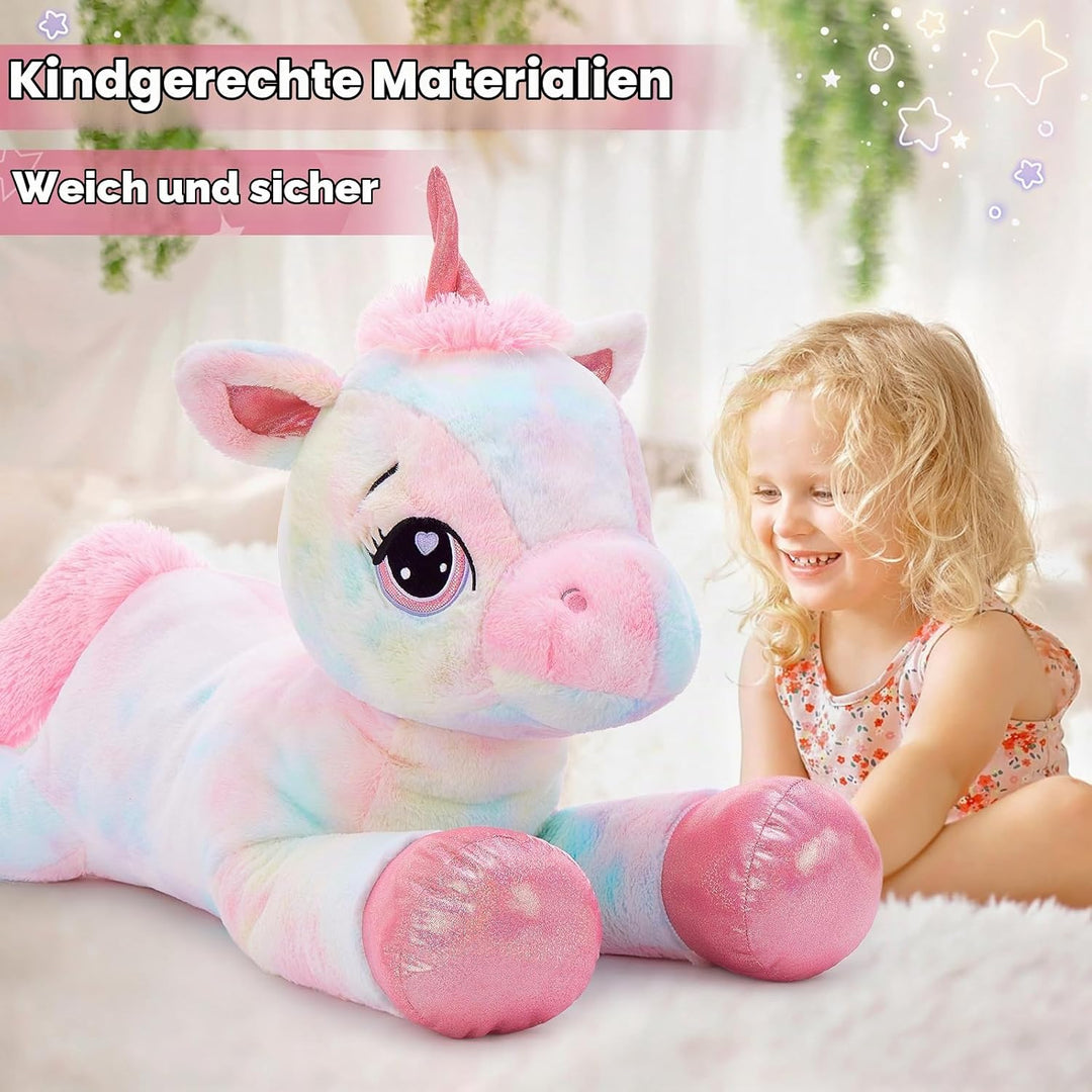 MorisMos riesen Einhorn Kuscheltier XXL,110cm Pink Rosa gross Einhorn plüschtier Stofftier, Geburtst