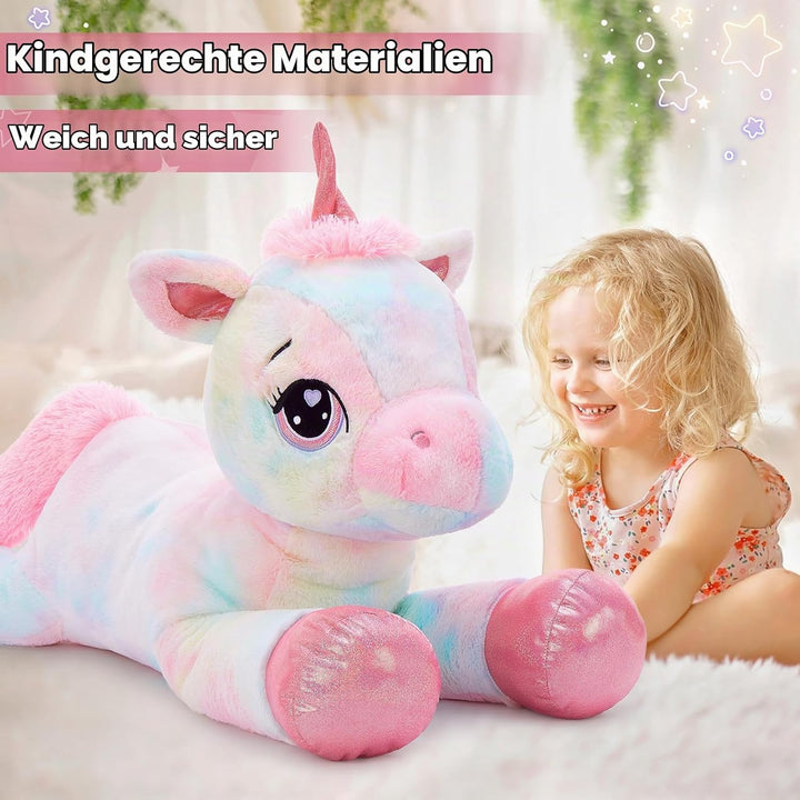 MorisMos riesen Einhorn Kuscheltier XXL,110cm Pink Rosa gross Einhorn plüschtier Stofftier, Geburtst
