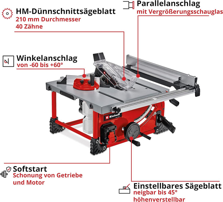 Einhell Akku-Tischkreissäge TE-TS 36/210 Li Power X-Change (36 V, Li-Ion, Ø210 x Ø30 mm Sägeblatt, 3