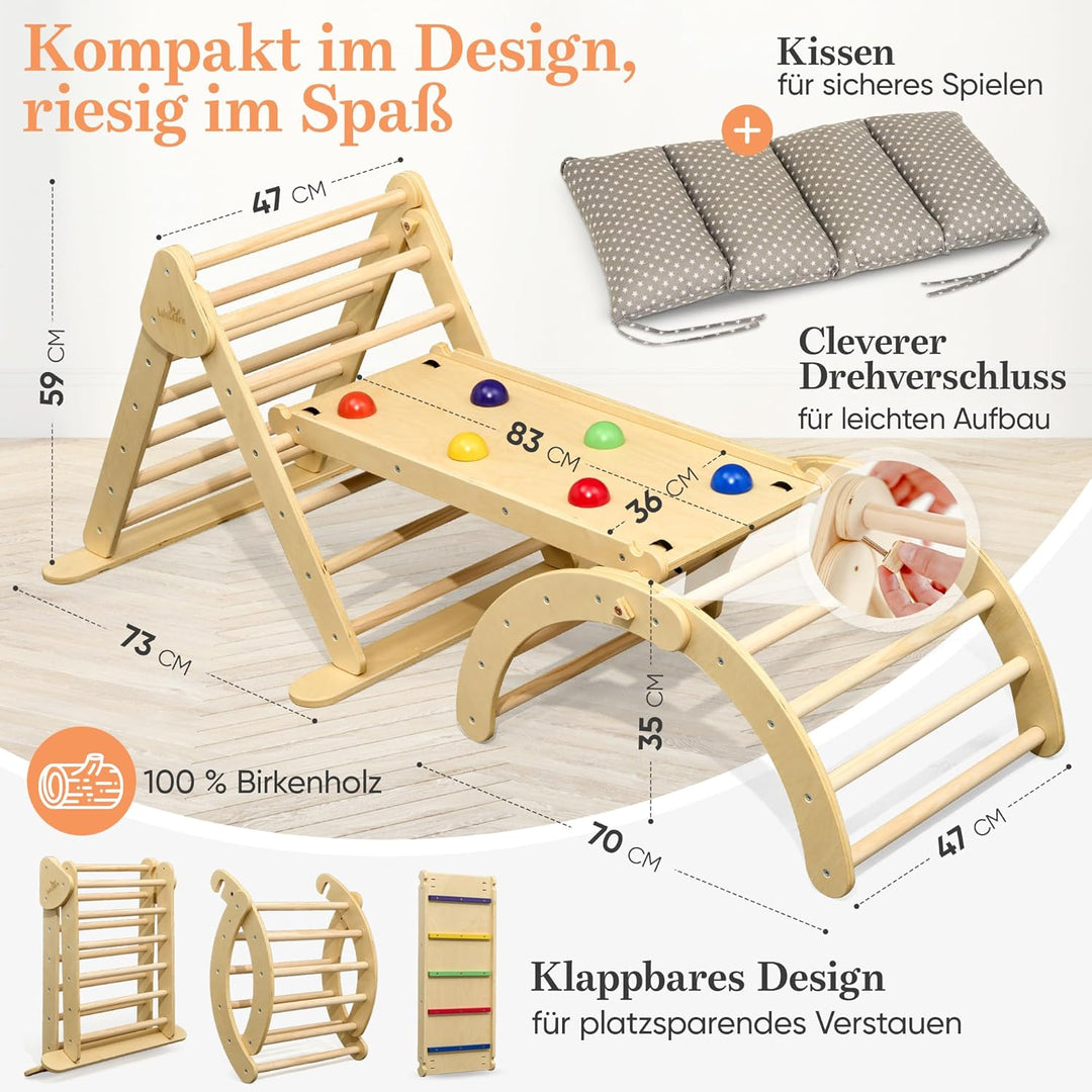 Lululearn® Klettergerüst [FALTBAR] ideal für Indoor &amp; Outdoor-Bereich - Kletterdreieck &amp; Kletterboge