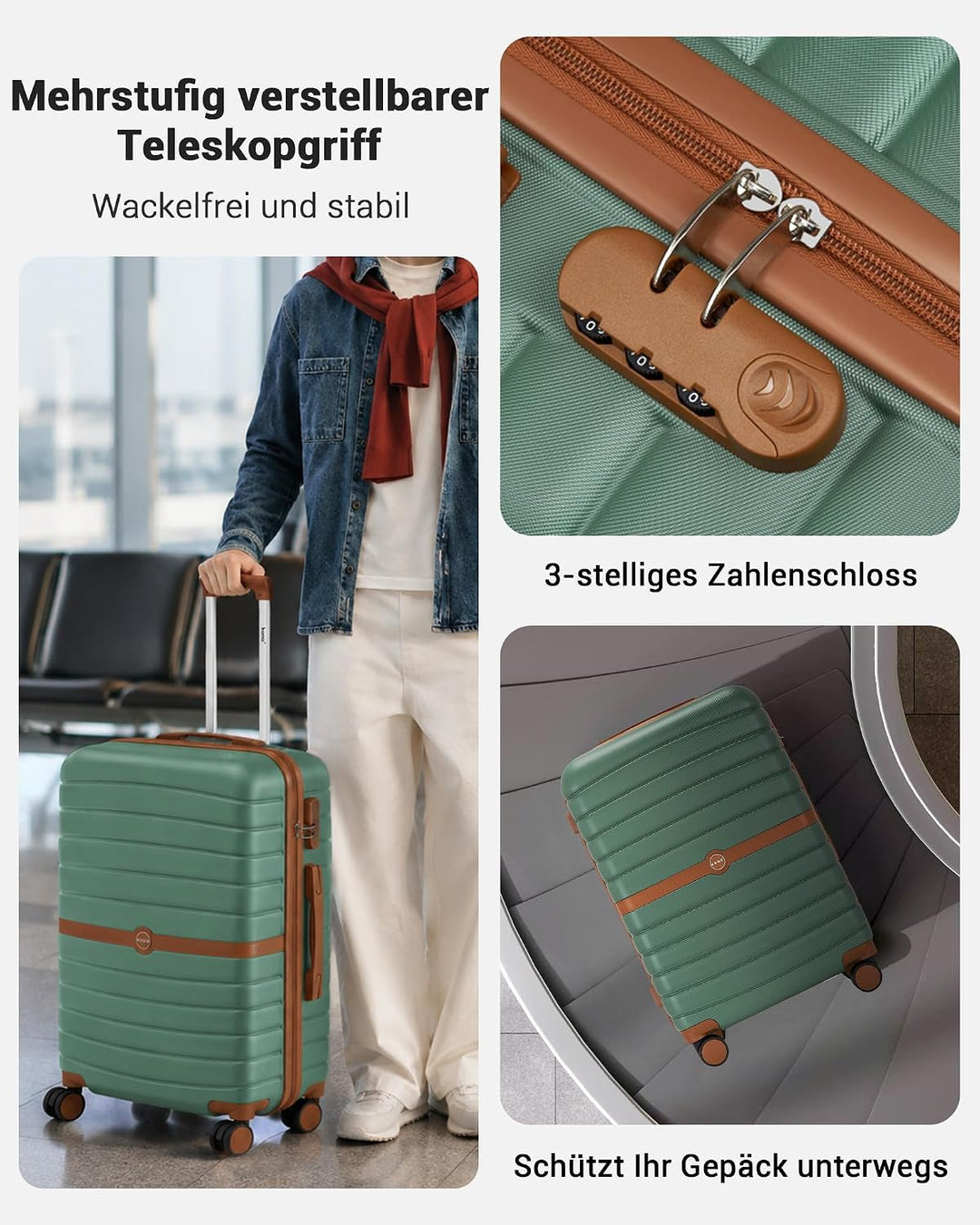 KONO Koffer Reisekoffer Trolley Koffer mittelgross von ABS+PC Hartschalenkoffer mit Zwillingsrollen